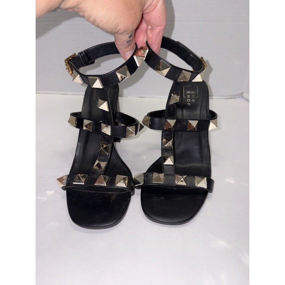 Block High Heel Studded Ankle Strap Buckle PU-Leather Open-Toe Formal Fashion 9
